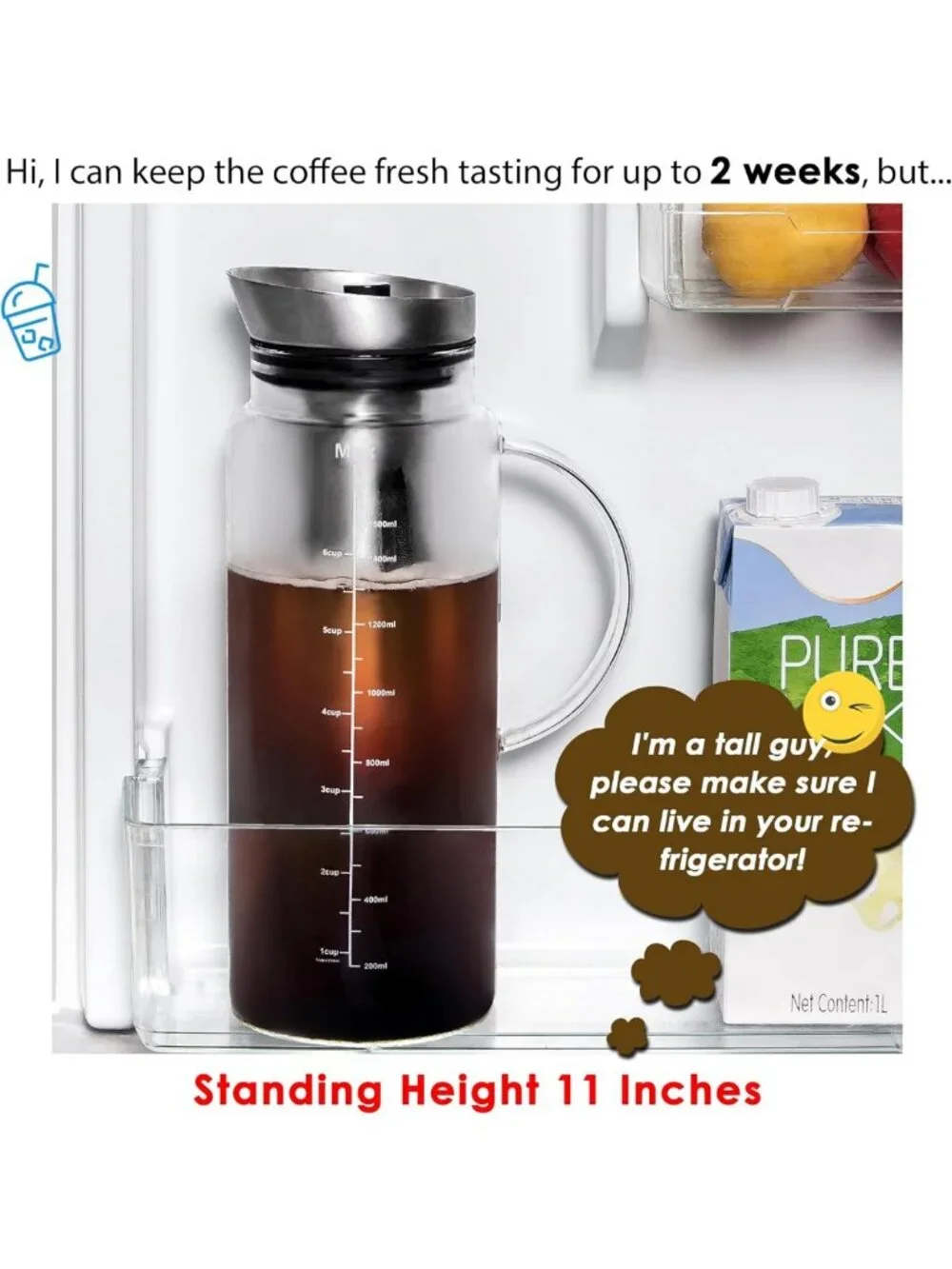 51oz Cold Brew Coffee Maker & Iced Tea Pitcher - Borosilicate Glass, Durable